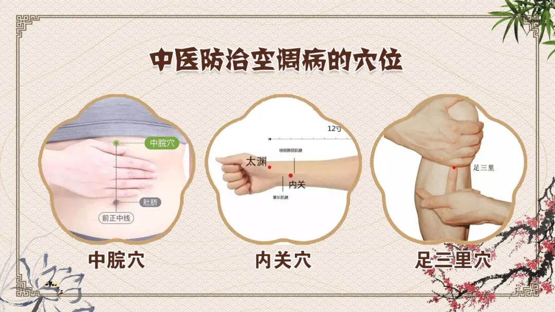 干呕,腹痛,腹泻等症状,可选择点按中脘穴,内关穴,足三里穴等,穴位每次