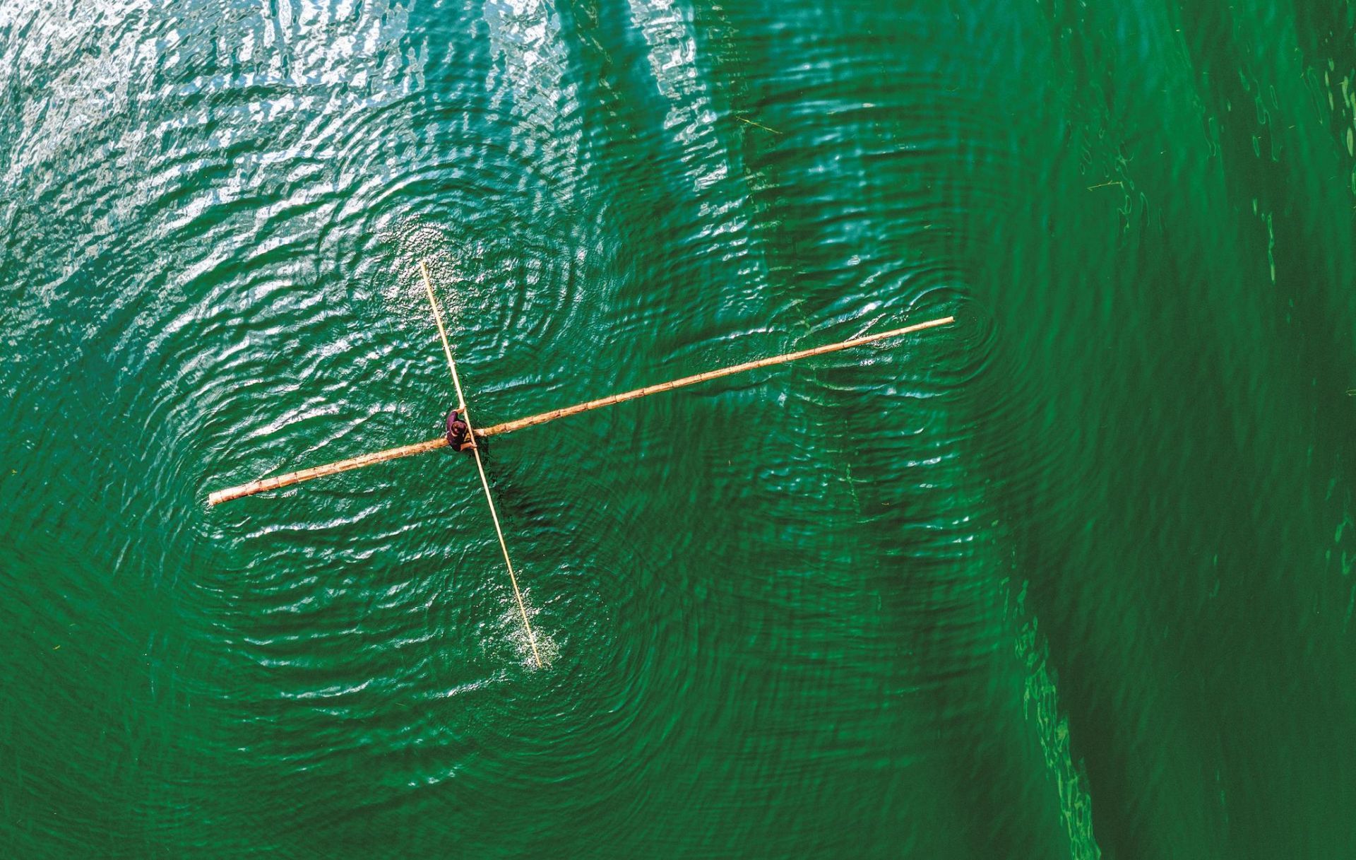 脚踩竹竿水上漂水上倒"车",灵活自如金秋时节,瓜果飘香野味扬名,订单