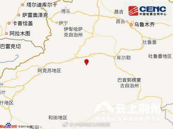 新疆阿克苏库车县发生3.8级地震 震源深度11千米