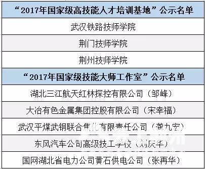 “2017年国家级高技能人才培训基地和技能大师工作室建设项目单位”公示名单