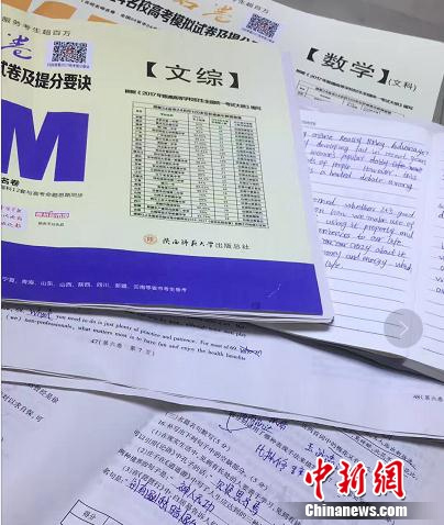 图为王娜娜的备考材料。受访者供图