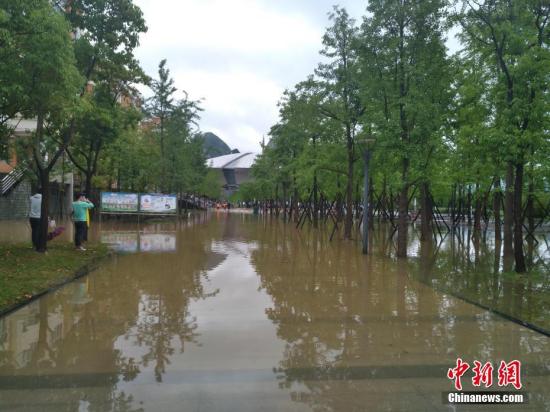 6月15日，暴雨导致六盘水师范学院低洼处积水。<a target='_blank' href='http://www.chinanews.com/'>中新社</a>记者 钟欣 摄