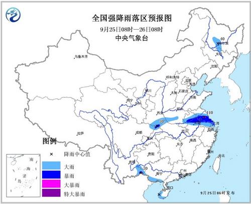 暴雨黄色预警：四川陕西湖北河南江苏局地有大暴雨