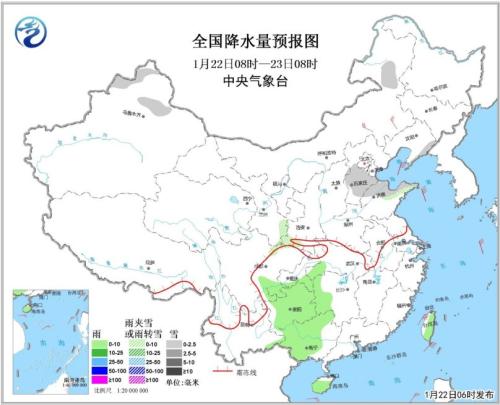 全国降水量预报图（22日08时-23日08时）