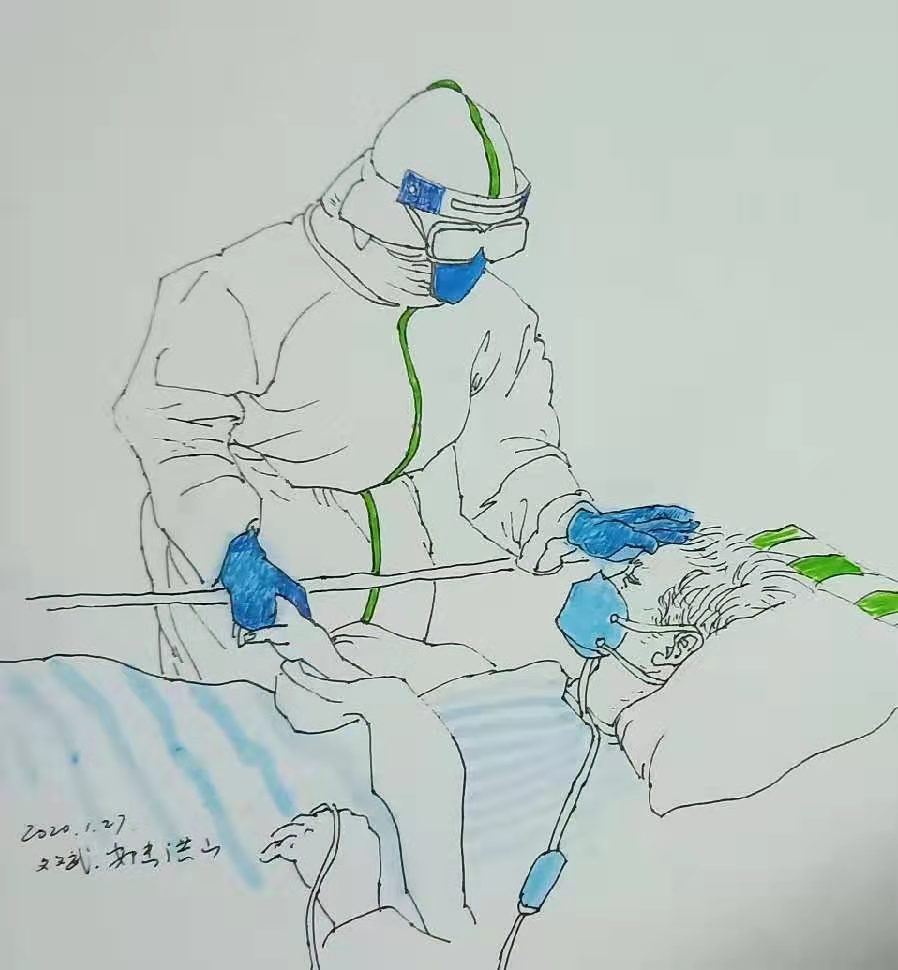 黄冈市民手绘群英谱致敬奋战一线的医护工作者