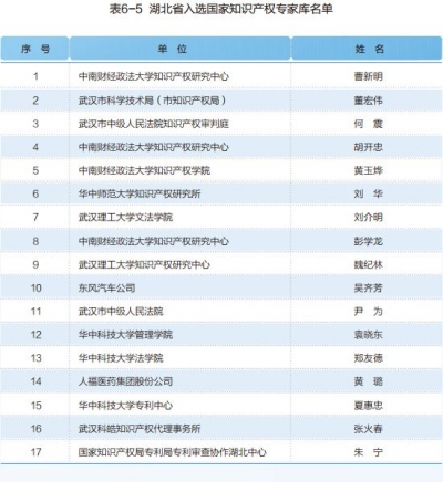 湖北省入选国家知识产权专家库名单