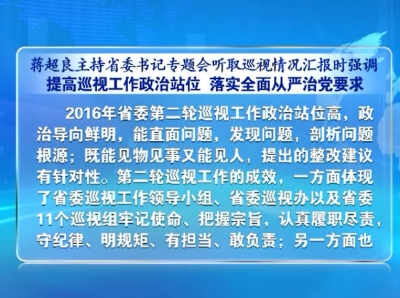 V视｜蒋超良：提高巡视工作政治站位 落实全面从严治党