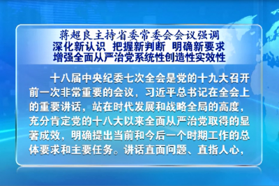  蒋超良强调 增强全面从严治党系统性创造性实效性