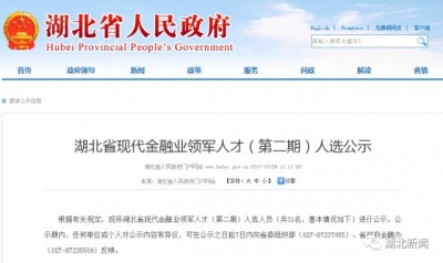 湖北省现代金融业领军人才（第二期）人选公示