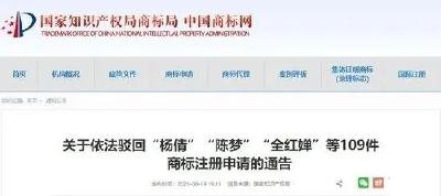 “杨倩”“全红婵”等109件商标注册申请被驳回！