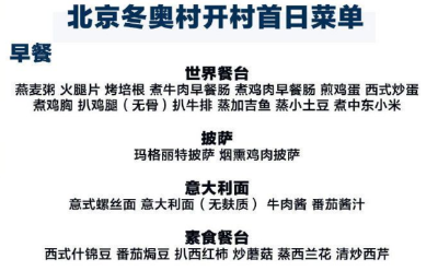 北京冬奥村开村日菜单，都把人看馋了！ 