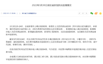 3月30日湖北省新冠肺炎疫情情况