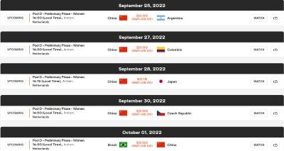 中国女排世锦赛第一阶段赛程：首战对阵阿根廷