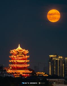“超级月亮”挂上武汉黄鹤楼，你看到了吗？