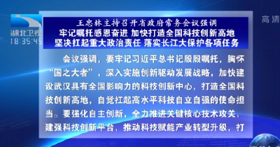 王忠林主持召开省政府常务会议强调 牢记嘱托感恩奋进 加快打造全国科技创新高地 坚决扛起重大政治责任 落实长江大保护各项任务