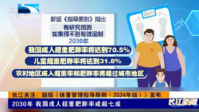 长江关注：新版《体重管理指导原则（2024年版）》发布 2030年 我国成人超重肥胖率或超七成