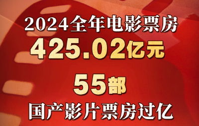 2024年全年电影票房425.02亿元 55部国产影片票房过亿