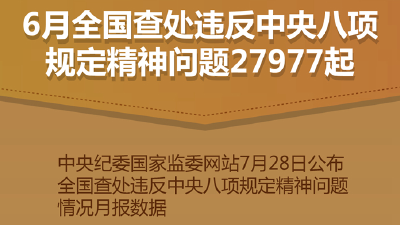 6月全国查处违反中央八项规定精神问题27977起