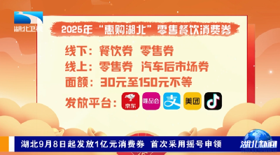 湖北9月8日起发放1亿元消费券   首次采用摇号申领