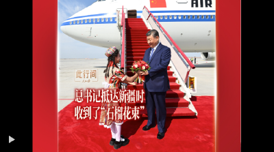 此行间·总书记抵达新疆时收到了“石榴花束”