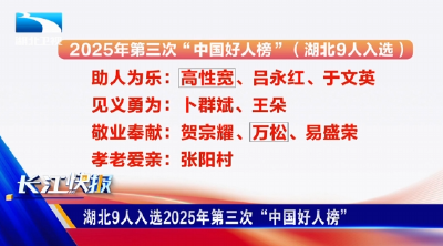 湖北9人入选2025年第三次“中国好人榜”
