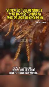 全国大部气温缓慢回升 台风和冷空气继续给华南等地制造较强风雨