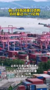 前11月我国港口货物吞吐量达167.5亿吨