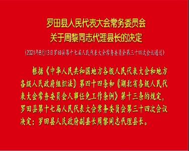 罗田县人民代表大会常务委员会关于周黎同志代理县长的决定