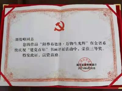 县自然资源和规划局一书画作品获 省自然资源厅“建党百年”主题征文三等奖 