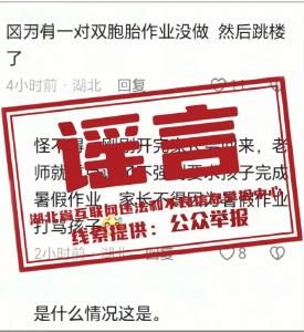 有双胞胎学生跳楼？江夏警方发布辟谣通报：杜撰者已被依法处理