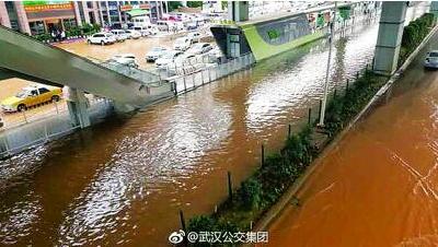 雄楚大道水管破裂致车道被淹了近半公里 BRT绕行