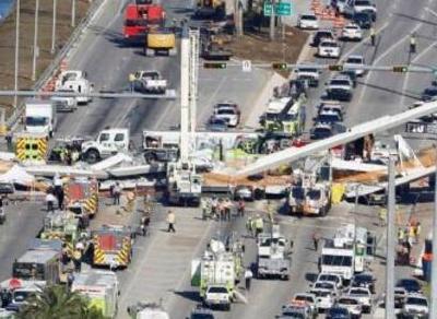 美国佛罗里达一座在建天桥坍塌致多人死伤 搜救持续