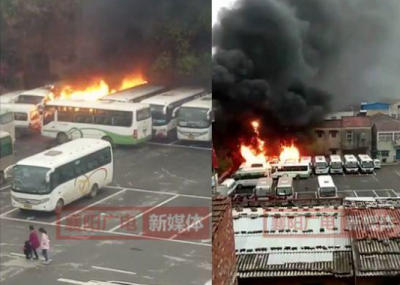 襄阳两名九岁“熊孩子”玩火 烧毁四辆大巴车