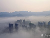 雨后初晴，雾锁车城宛如山水画