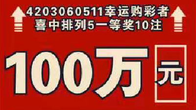 100万！十堰一彩友20元中得体彩排列5大奖