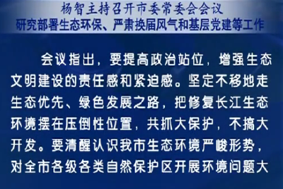 杨智主持召开市委常委会会议，研究部署生态环保、严肃换届风气和基层党建等工作