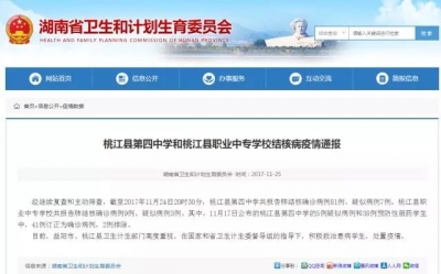 湖南卫计委再次通报桃江县两学校结核病聚集性疫情