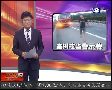 司机拿树枝当警示牌 民警及时处置消隐患