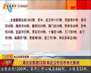 湖北省新增74例 除武汉外各市州无新增