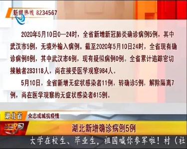 湖北新增确诊病例5例