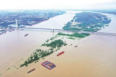天兴洲扒口行洪成一片泽国 民警坚守匝道防止有人上岛