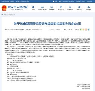 武汉抗疫先进个人集体拟表彰对象公示 张鹏等870人入选