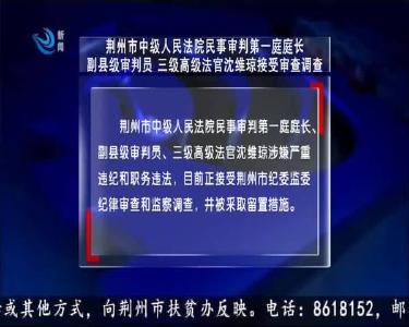 荆州市中级人民法院民事审判第一庭庭长 副县级审判员 三级高级法官沈维琼接受审查调查