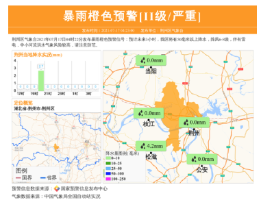 荆州发布暴雨橙色预警！未来3小时将有50毫米以上降水，伴有雷电……