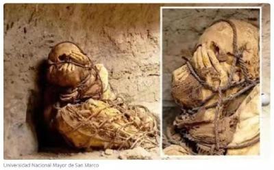 秘鲁发现800年前木乃伊，身体被绳子捆住双手蒙脸