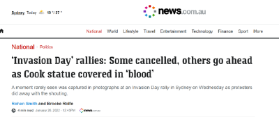 澳大利亚“国庆日”出状况：多城出现大规模抗议，墨尔本库克船长像“浑身是血”