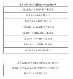 荆州八家企业、两个企业平台进入第六批省级服务型制造示范公示名单