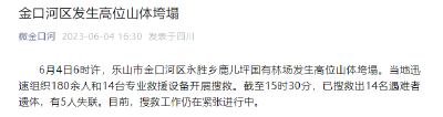 四川乐山金口河发生高位山体塌方已造成14人遇难