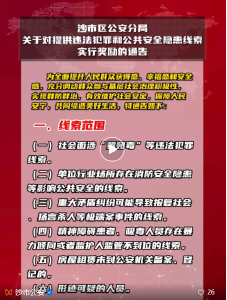 沙市区公安分局关于对提供违法犯罪和公共安全隐患线索实行奖励的通告