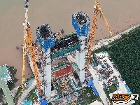 李埠长江公铁大桥北岸引桥施工按下快进键
北岸塔柱建设高度已超过150米